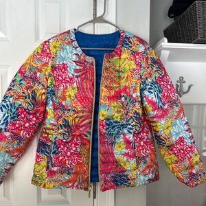 Lilly Pulitzer Red and Pink Puffer Jacket with Floral Print